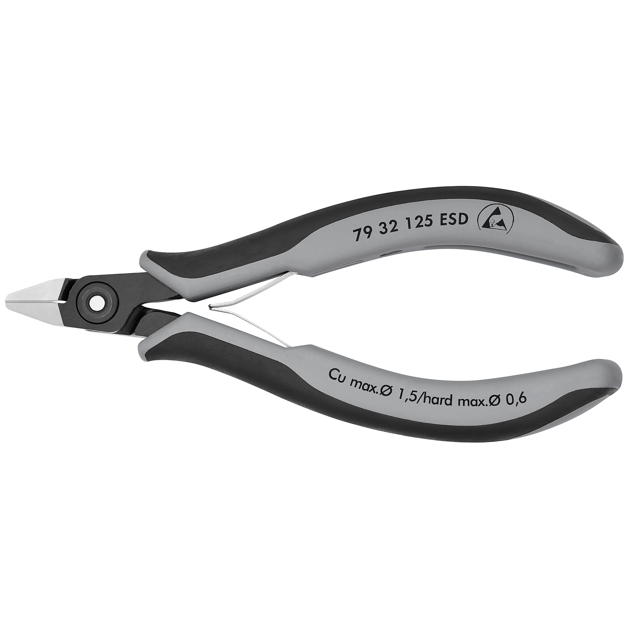 KNIPEX, Electr Diagonal Cutters-ESD, Comfort Grip, 5in., Pieces (qty.) 1 Material Steel, Jaw Capacity 0.063 in, Model# 79 32 125 ESD